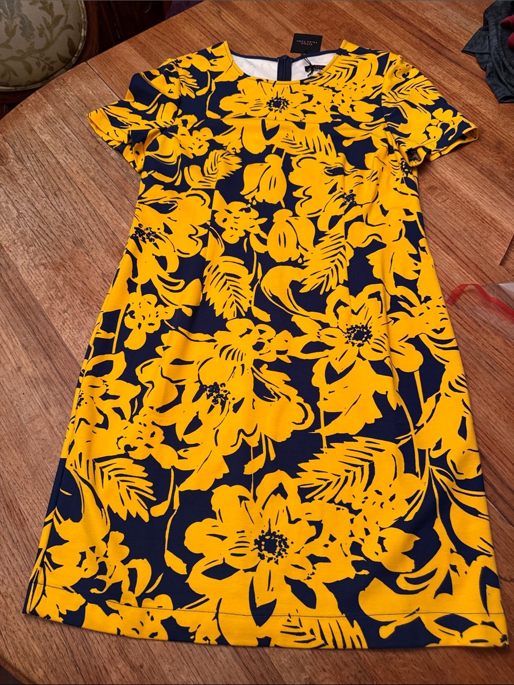 Trina Turk Navy and Yellow Floral Midi Shift Dress